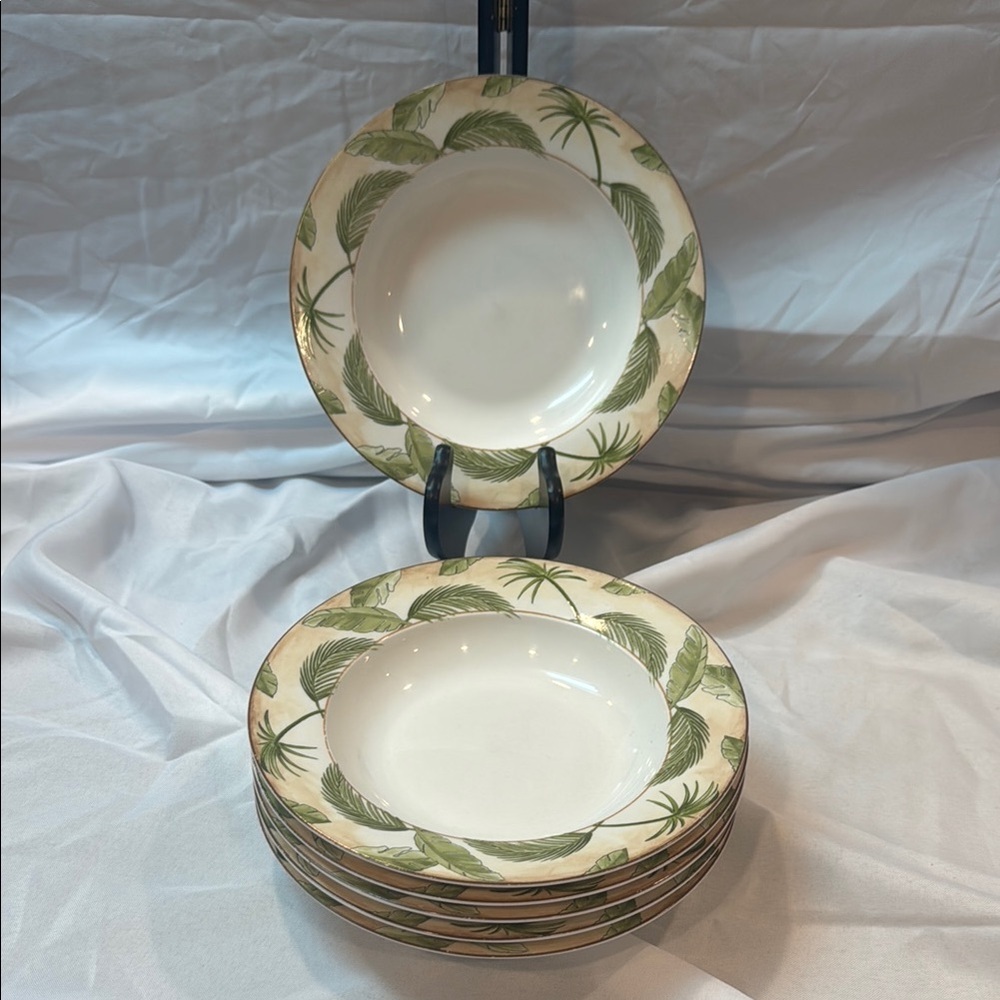 American Atelier ‘Tropical Palm’ Leaf Soup Bowl Set of 6, 5185, Palm Trees